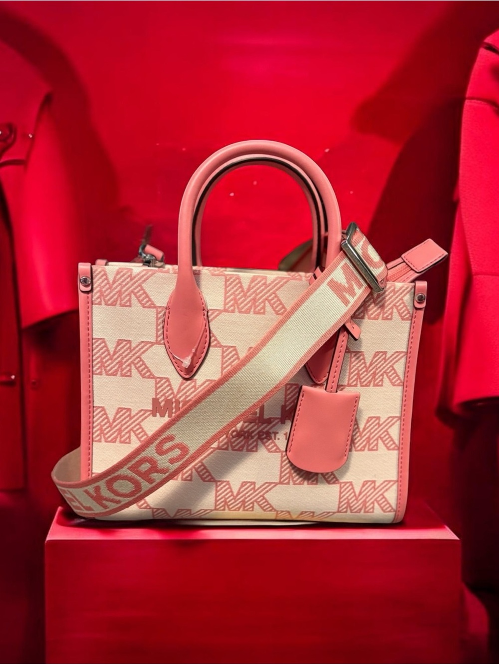 Michael Kors Pink/orange and Cream Logo Satchel